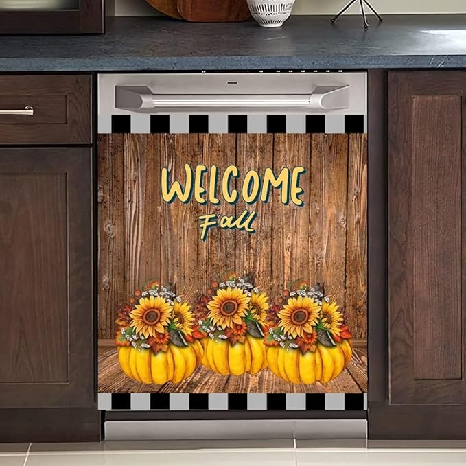 Pumpkins And Sunflowers Magnetic Dishwasher Cover Magnet Refrigerator Dishwasher Sticker Home Decorative Art Kitchen Panel Decal 23x26 Inch - View #2