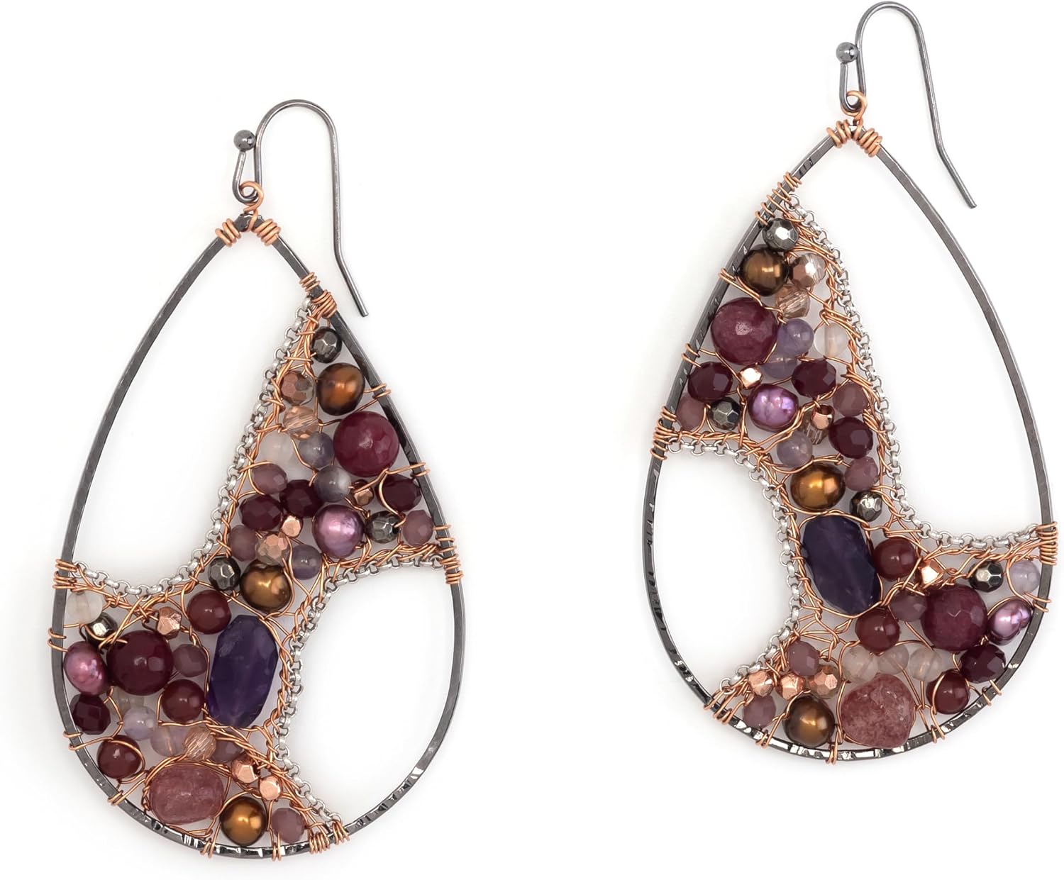 Women's Lightweight Large 2.75" Handcrafted Teardrop Bohemian Wire Wrapped Earrings for Women