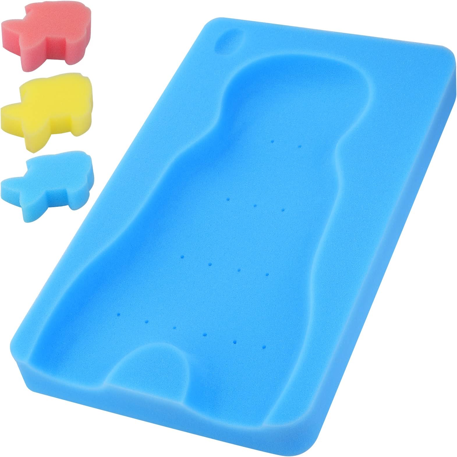 KECUCO Comfy Baby Bath Sponge for Bathing, Baby Bath Cushion Infant Bath Mat Newborn Bath Baby Essentials - Excellent Foam Odor Free (Blue)