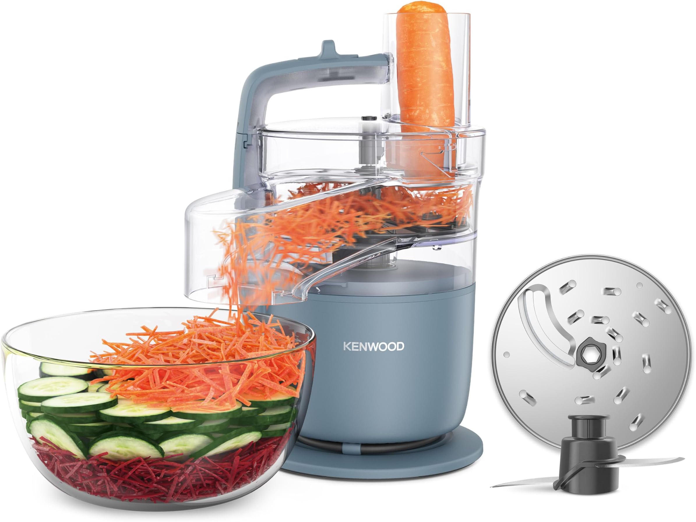 Kenwood MultiPro Go FDP22.130GY, Food Processor for Chopping, Slicing, Grating & Dough Kneading, 1.3 Liter Bowl, Knife Blade, 4 mm Slicing/Grating Disc, 650 W, Storm Blue