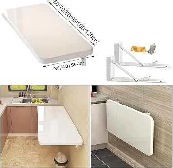 White Folding Computer Desk 60cm 70cm 80cm 90cm 100cm 120cm | Wall Table For Small Spaces Home Office Work | Foldable Kitchen Breakfast Bar Table Wall Mounted, Fold-down Desk(100x30cm)
