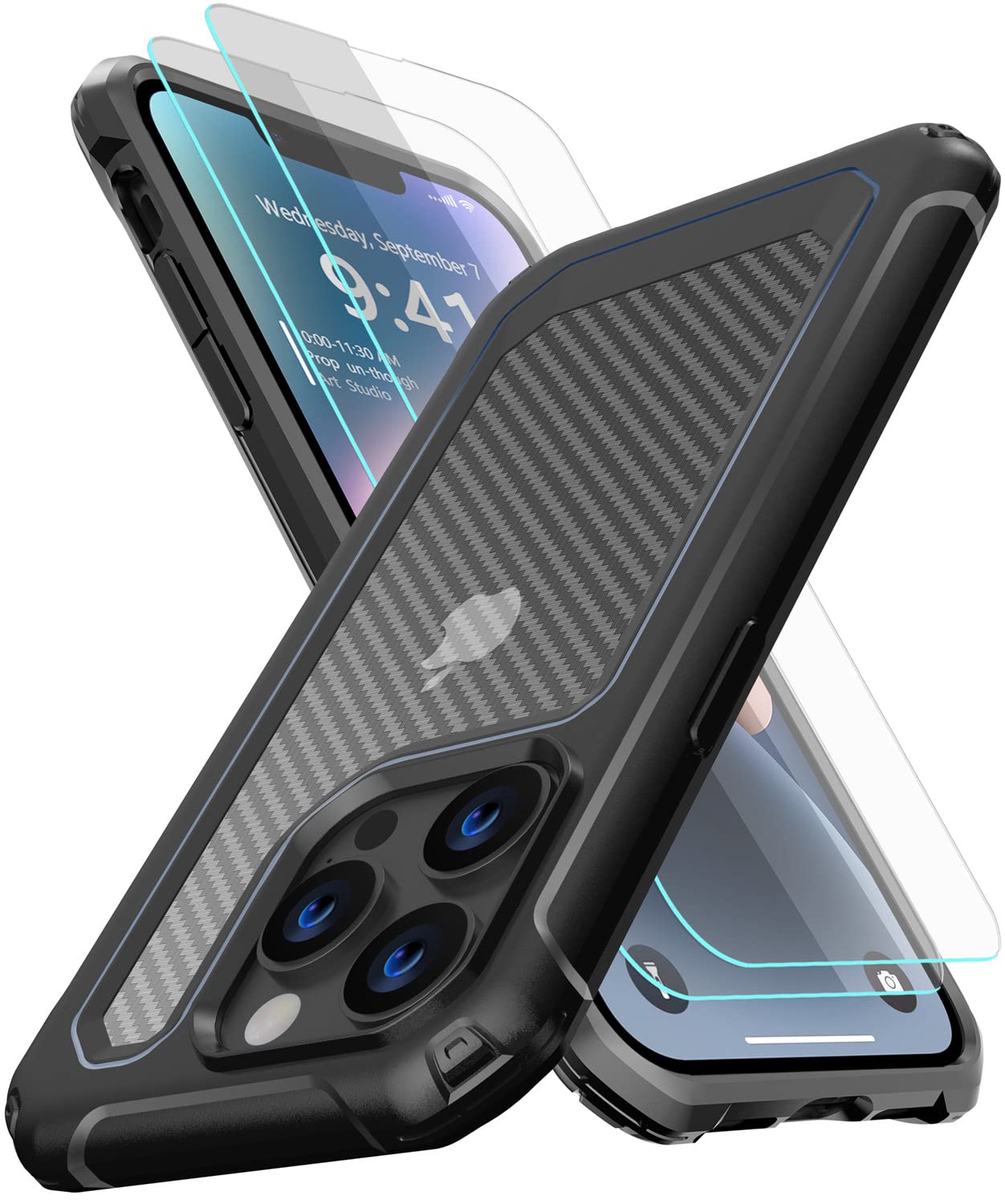 LOVE BEIDI Design for iPhone 14 Pro Case, Extra Slim Phone Case Cover Bumper with Glass Tempered Screen Protector for iPhone 14 Pro 6.1 inch (Black)