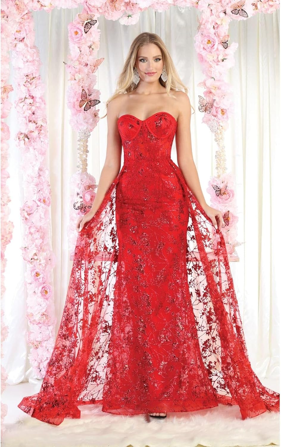 Women's Royal Blue Queen May MQ1837 Strapless Glitter Corset Bone Christmas - New Year Holiday Red Carpet Long Gown Black 10