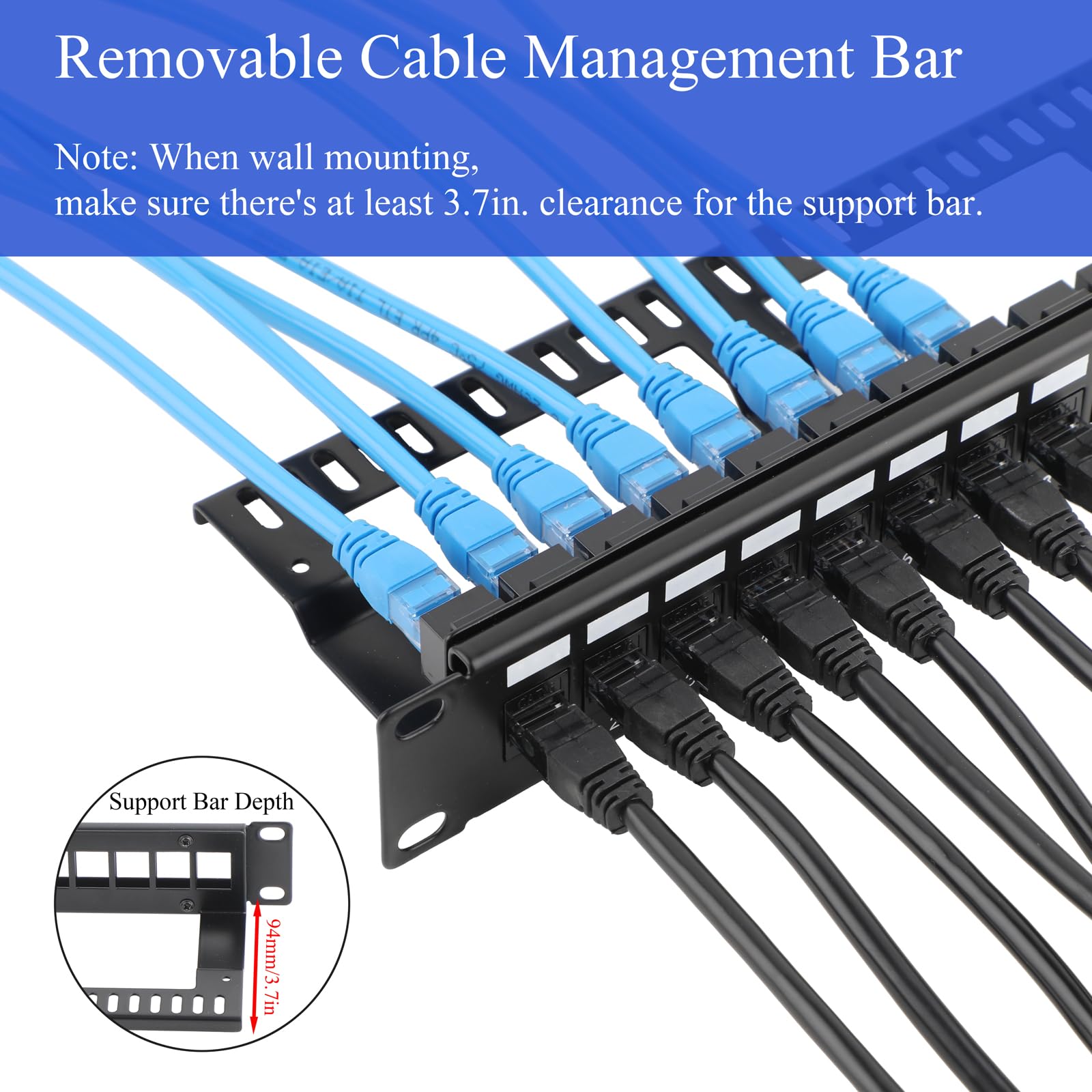 10Gbps 2U Patchpanel mit 24 Port Metallgehäuse und 48x Cat6 RJ45 Geschirmter Keystone-Koppler, 19-Zoll-Rackmount- oder Wandmontage-Patchpanel, Netzwerk-Patchpanel für Gigabit-Netzwerk-Switch