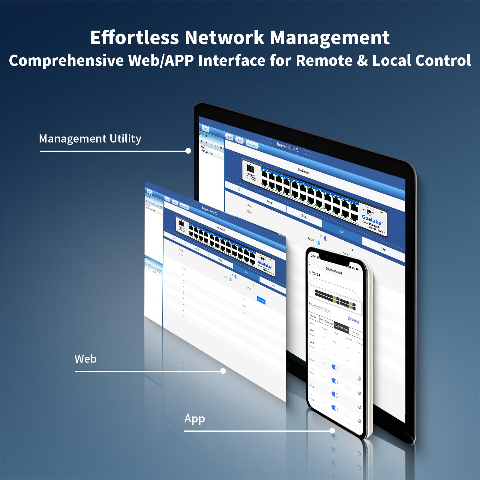 Easy Smart Managed Ethernet Switch, Switch Gigabit a 24 porte, hub di rete, splitter Ethernet, Plug & Play, design in metallo senza ventole, VLAN, snooping Qos e IGMP, montaggio su scrivania o a