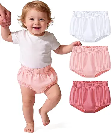 3 Pack Baby Bloomers for Girls Diaper Covers Shorts Elastic Soft Clothes Size 6-24 Months