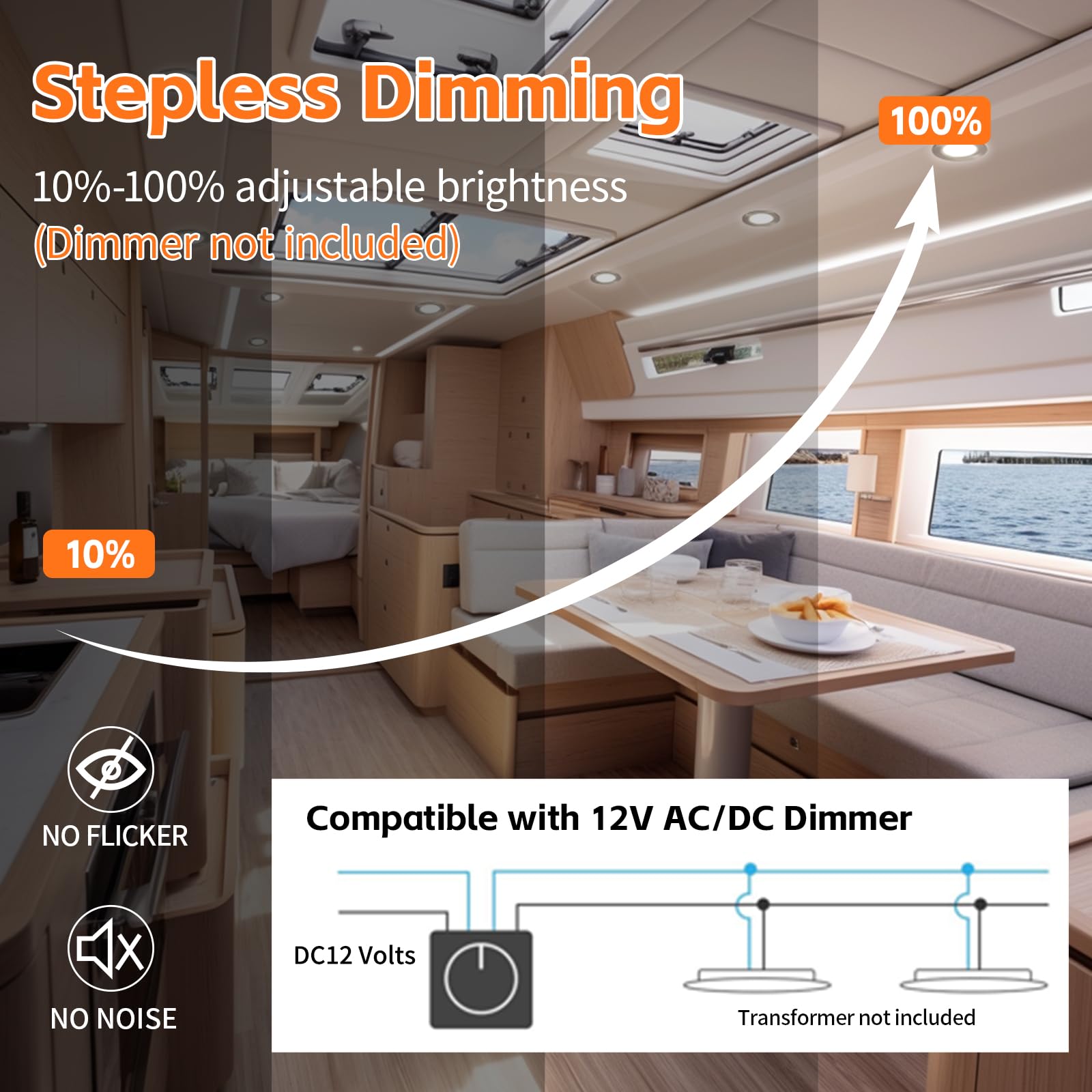 YindaLux LED Recessed Spotlights 12V 3000K Warm White IP44 LED Spot Dimmable 3W Recessed Lights 55-58mm Hole Size Downlight for Caravans Kitchens - Image 3