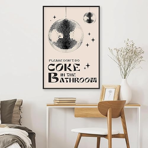 Miniatura 3 de Arte de pared de disco de los años 70, por favor, no hagas coca en el baño, pósteres retro funky, arte de bola de discoteca, impresiones de moda,