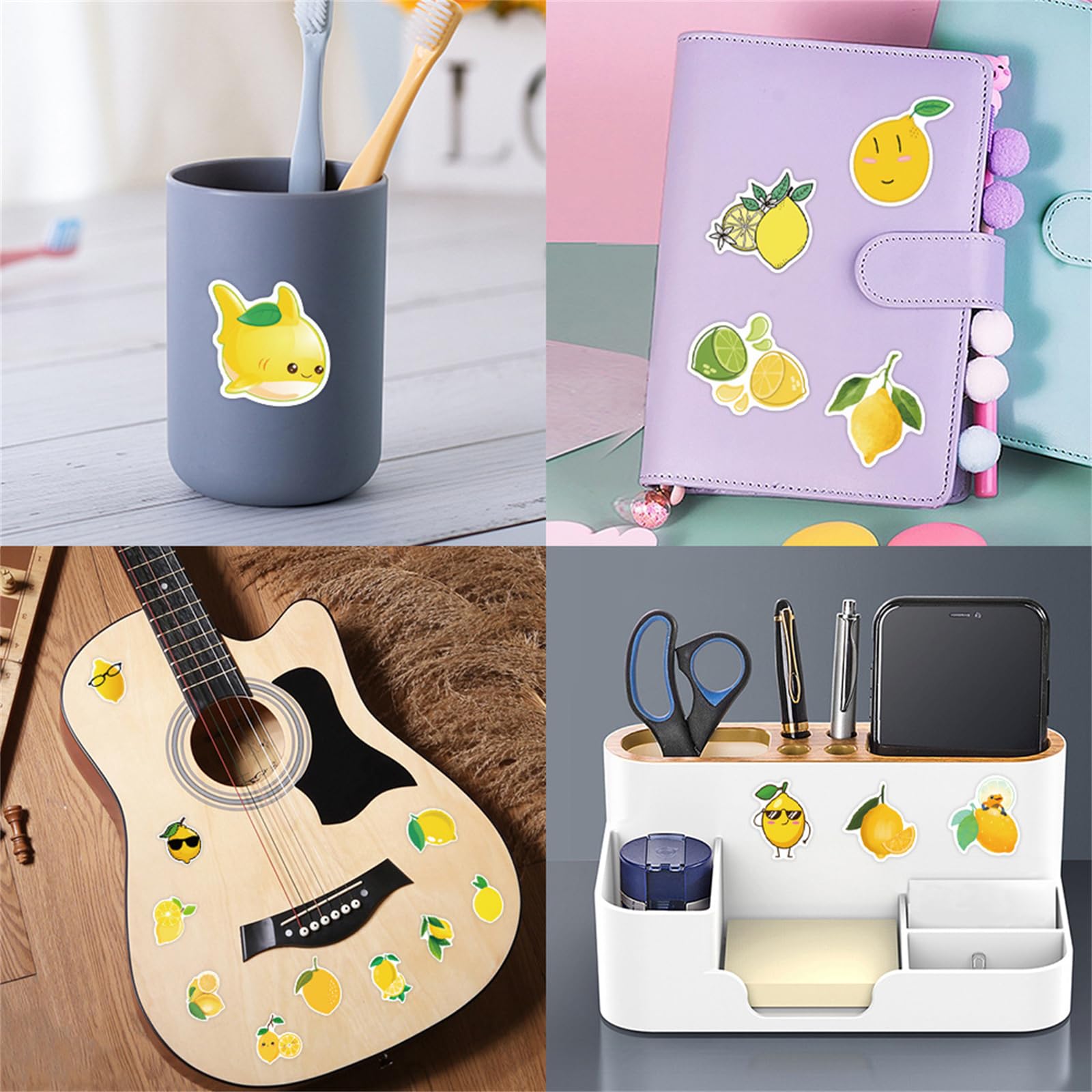 50 adesivi Kawaii in vinile con limoni freschi, impermeabili, per bottiglie d'acqua, laptop, bagagli, tazze, telefono cellulare, skateboard, chitarra (limone)