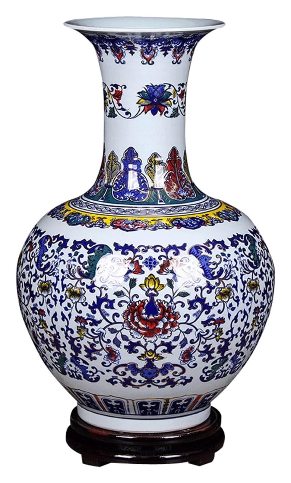 asdchZen Vase Floral Ceramic 19.3 Inch Large Porcelain Flower Chinese Retro Enamel Painted Stoneware Vases Living Room Dining Room Decoration Ornament Vase