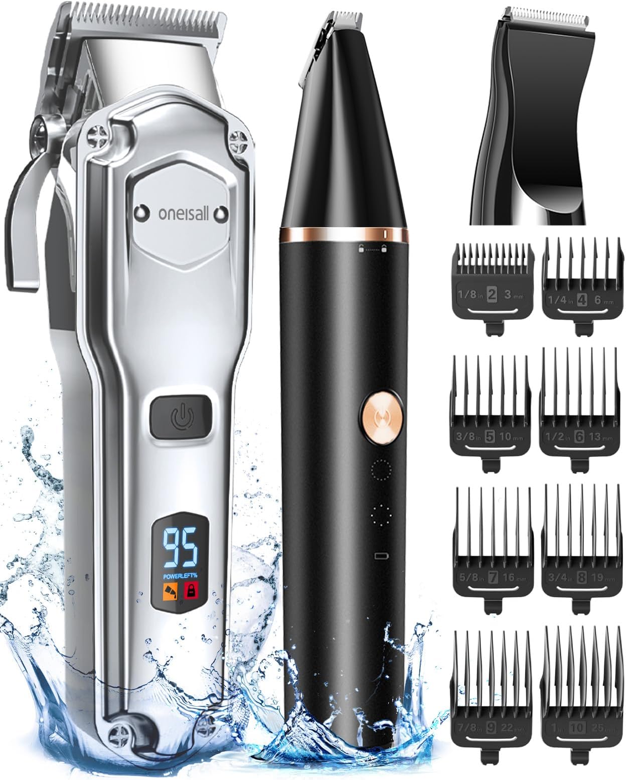 Dog Clippers & Paw Trimmer 3 in 1 Grooming Kit, Dog Clippers Professional for Thick Hair with Stainless Steel Blade, IPX7 Waterproof,Low Noise, Cordless Pet Shaver