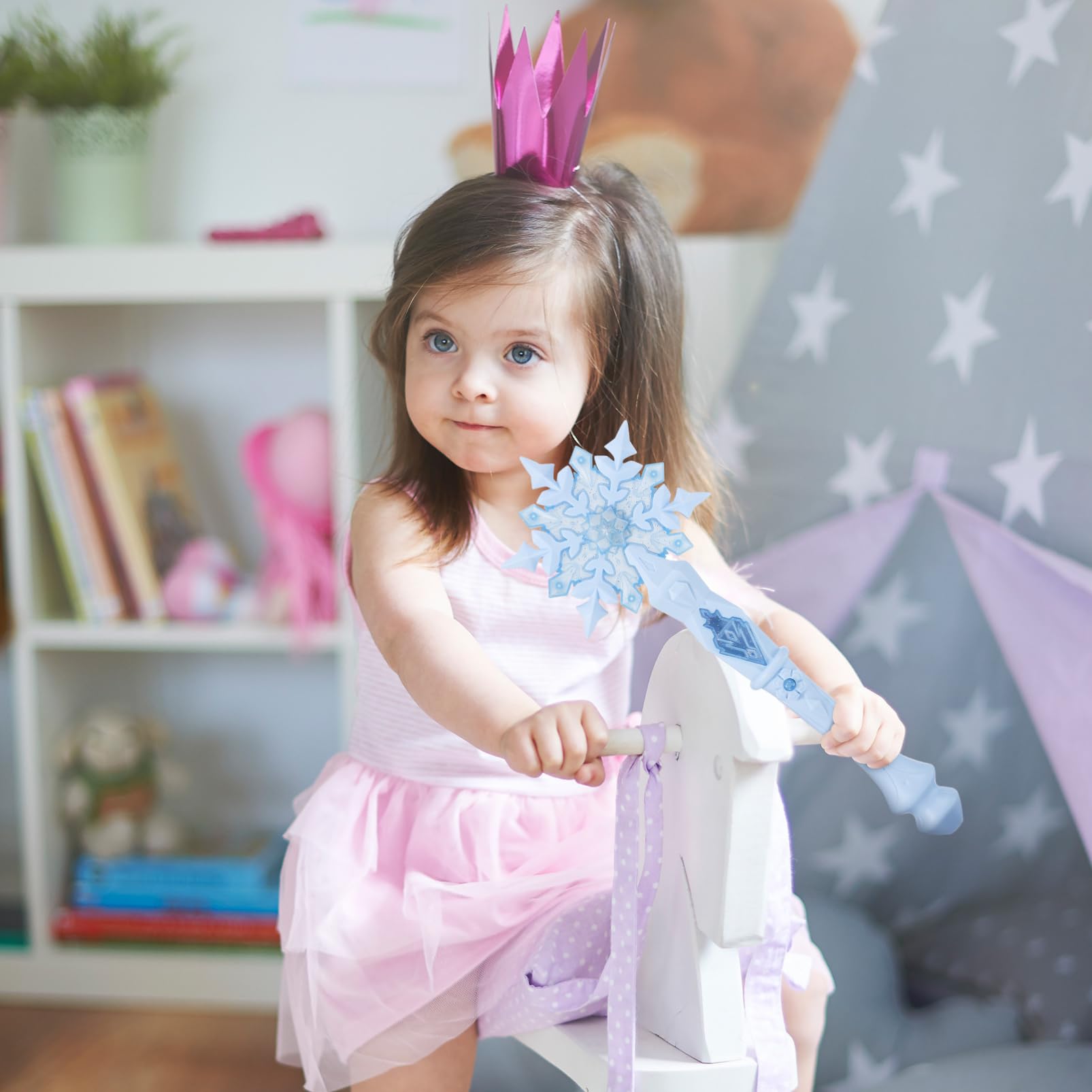 BESPORTBLE Bacchetta magica regalo per bambini con luce, musica e fiocchi di neve – bacchetta luminosa per ragazze 3-10 anni, bacchetta magica principessa per compleanno, cosplay e feste