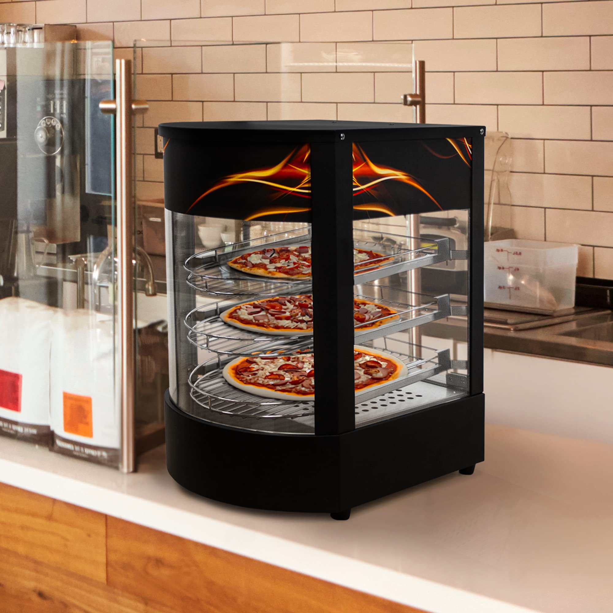 KuKoo Vitrina Expositora Caliente Pizzas Calienta Comida Eléctrica 30-85°C con 3 Estantes Luz Interna Termostato Ajustable + Pinzas Gratis Calentador Buffet Alimentos para Gastronomía 2 Años Garantía