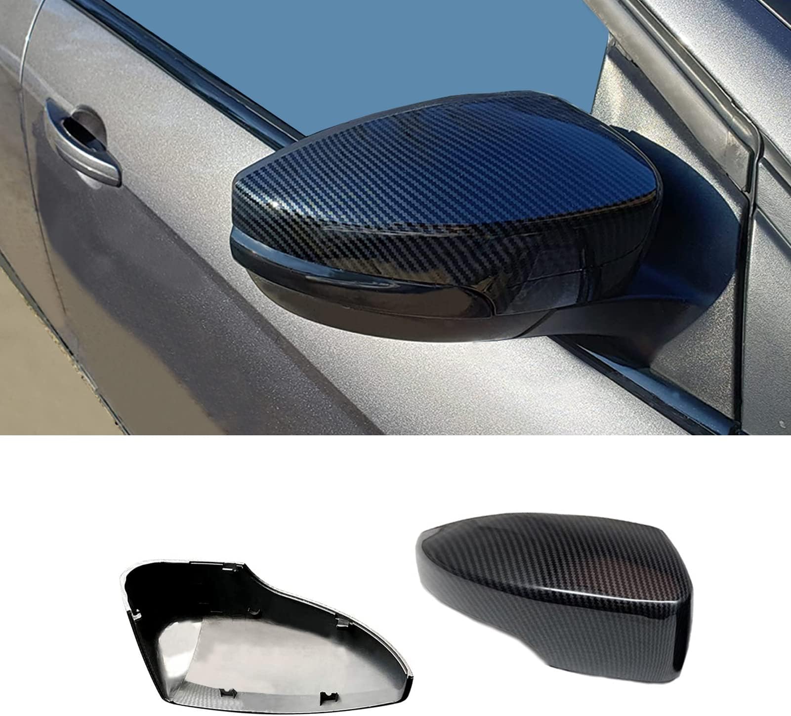 MICROCK Replacement Rearview Mirror Guard Cover Trim Side Door Mirror Guard for Ford Focus RS ST MK3 2012-2018, ABS Carbon Fiber 2pcs
