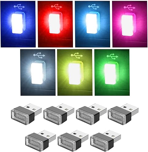7 lámparas LED USB para el interior del automóvil, mini luz nocturna LED portátil, kit de iluminación ambiental de interfaz USB enchufable,