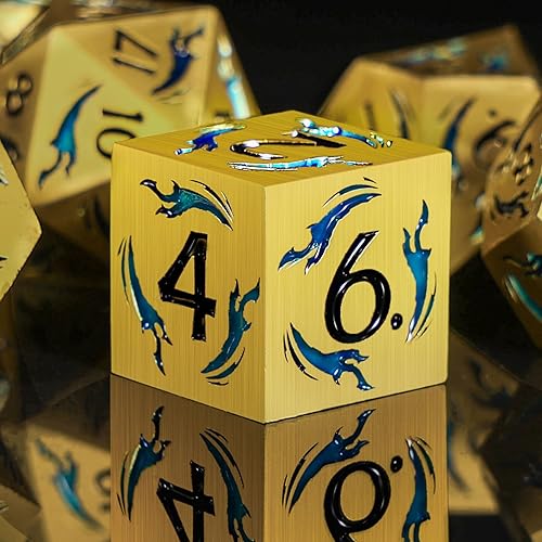 Miniatura 4 de DND - Juego de dados de metal, diseño de rayas metálicas con purpurina, juego de 7 dados poliédricos con caja de metal de regalo para juego de mesa