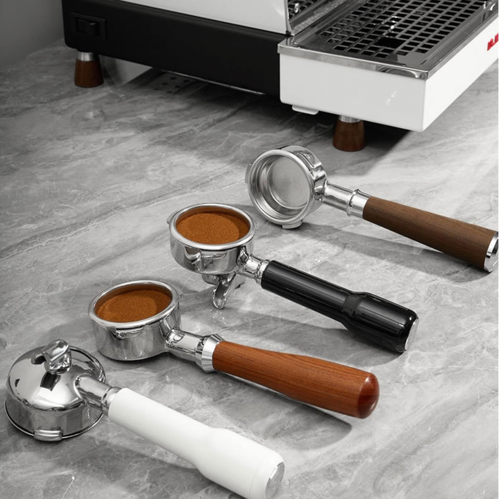 Siebträg mit Auslauf Edelstahl Siebträggriff leicht zu reinigen Portafilt für Kaffeeliebhab, maschine, Küche, A Modell Ebenholzgriff