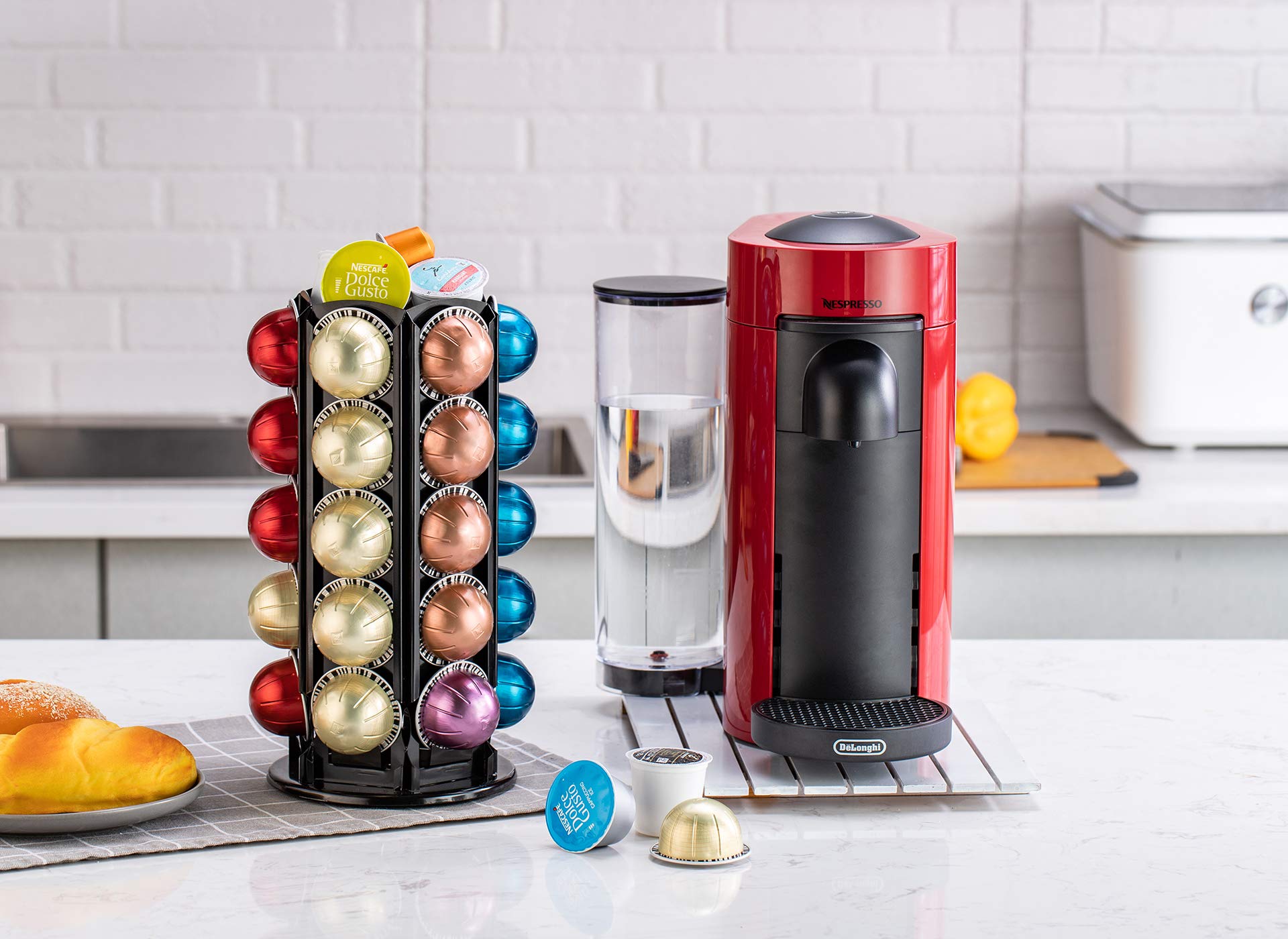 Soporte para cápsulas de café con almacenamiento central adicional para 40 cápsulas de Vertuoline Nespresso