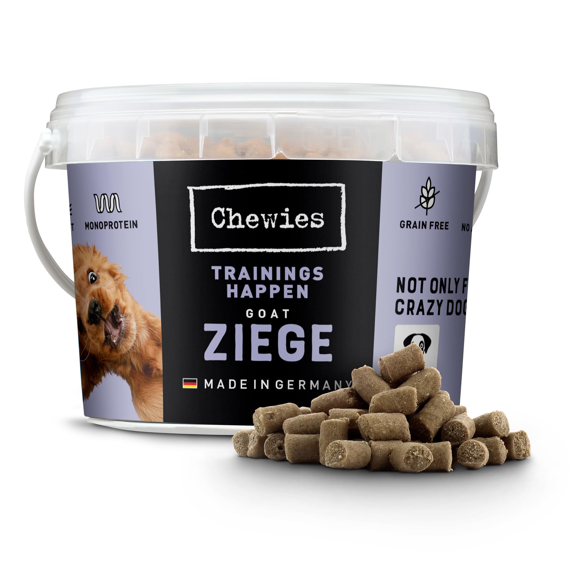 Chewies Trainingshappen Ziege - Monoprotein Snack für Hunde - 300 g - getreidefrei & zuckerfrei - Softe Leckerlies fürs Hundetraining - hypoallergen