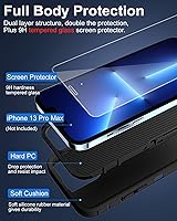 Vista 3 de Dahkoiz Funda para iPhone 13 Pro Max, con protector de pantalla de vidrio templado, carcasa resistente a prueba de golpes con cubierta de puerto