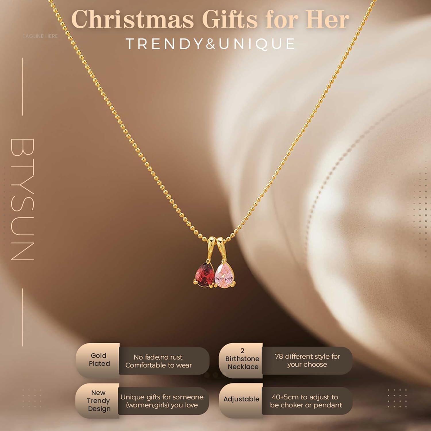 Valentines Day Gifts for Her Teens, Mothers Day Gift Birthstone Necklace for Women Dainty Gold Necklace with 2 Birthstone Teen Girl Gifts Trendy Stuff Birthday Gift Moms Graduation for Daughter Girlfriend Friend - Image 6