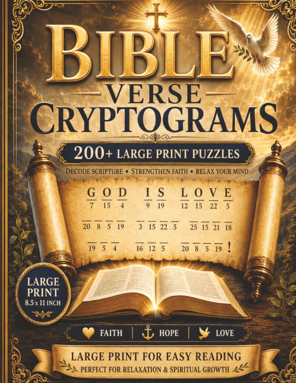 Bible verse Cryptograms: 200 Large Print Bible Verse Puzzles to Inspire Your Soul, Strengthen Your Faith, and Exercise Your Mind