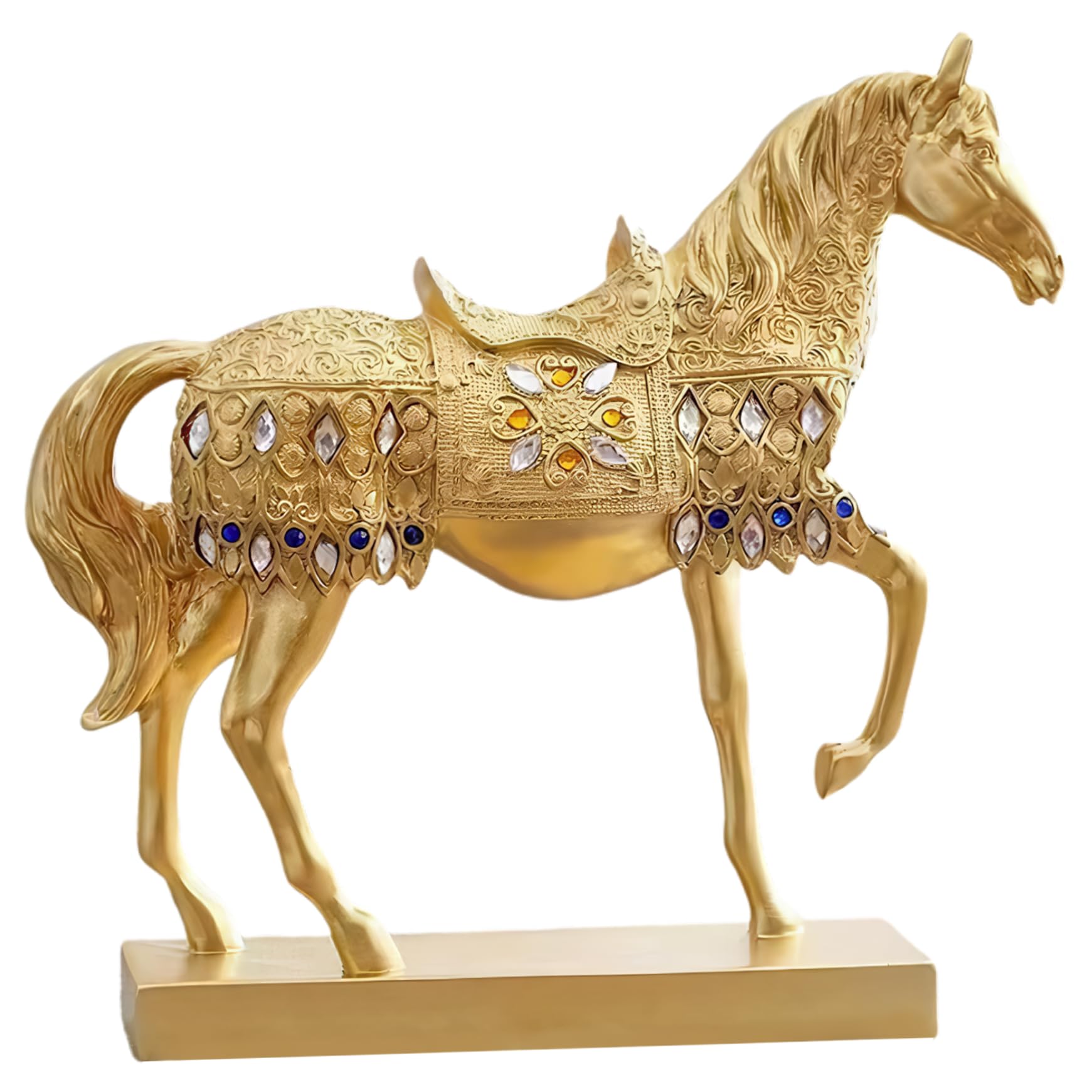 Statue de cheval doré Feng Shui objet décoration salon et bureau 28cm