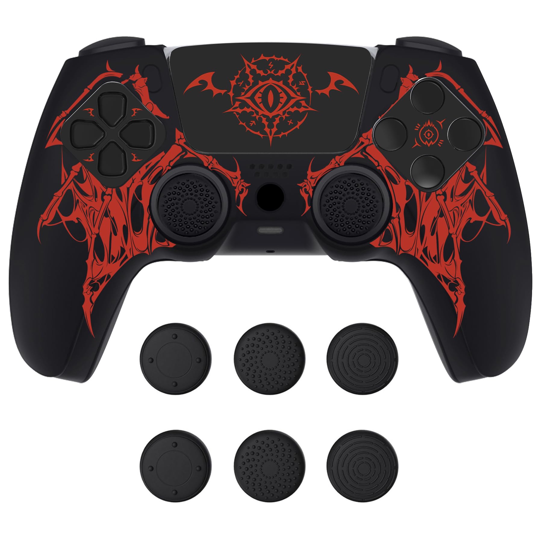 PlayVital Cover Skin per ps5 Controller-Adatto per Base di Ricarica, Custodia Joystick Grip Silicone Case Antiscivolo & 6 Copri Analogici & Adesivi, Accessori per ps5, Sigillo delle Ali Rosso