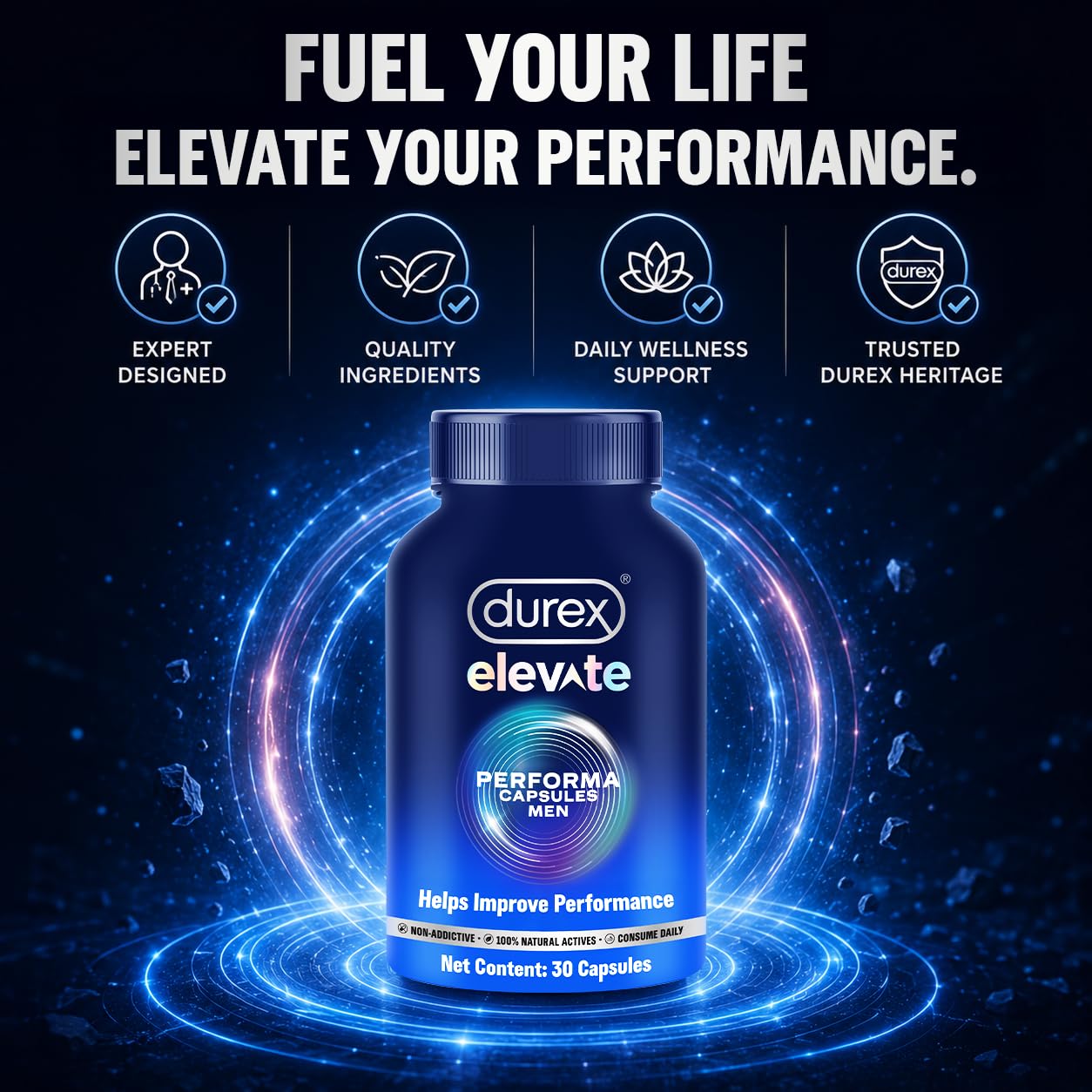 Durex Elevate Performa Capsules for Men | Ashwagandha KSM-66 Purified Shilajit & Supplement | Supports Strength & Stamina | 30 Capsules product image 5
