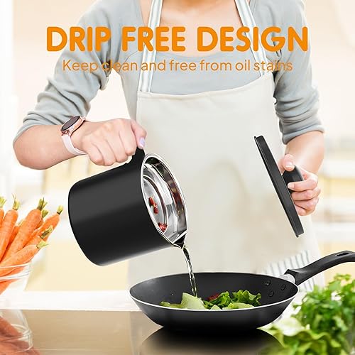 Miniatura 5 de Chihee Contenedor de grasa de acero inoxidable para tocino con filtro de malla fina, contenedor de aceite de 67.6 onzas líquidas con tapa a prueba