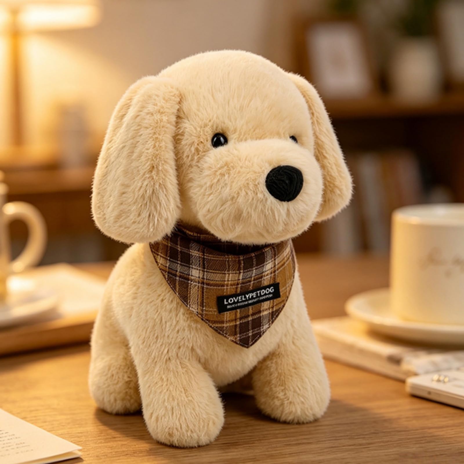 champracer Kuscheltier Hund,Niedliches Hunde Plüschtiermit Schal, für Wohnzimmer,für Zimmerdekoration & Geschenk für Kinder (50cm,Brauner Schal)