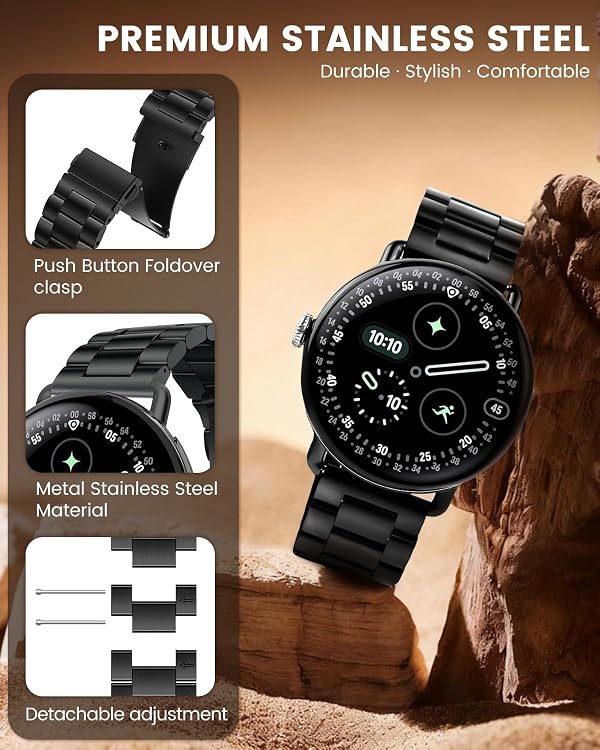 Metal Band Compatible with Google Pixel Watch 4/3 45mm Bands, Business Stainless Steel Watch Band for Google Pixel Watch 4 45mm, Adjustable Wristband Replacement Strap for Pixel Watch3 45mm Men by BlackPro - Image 2
