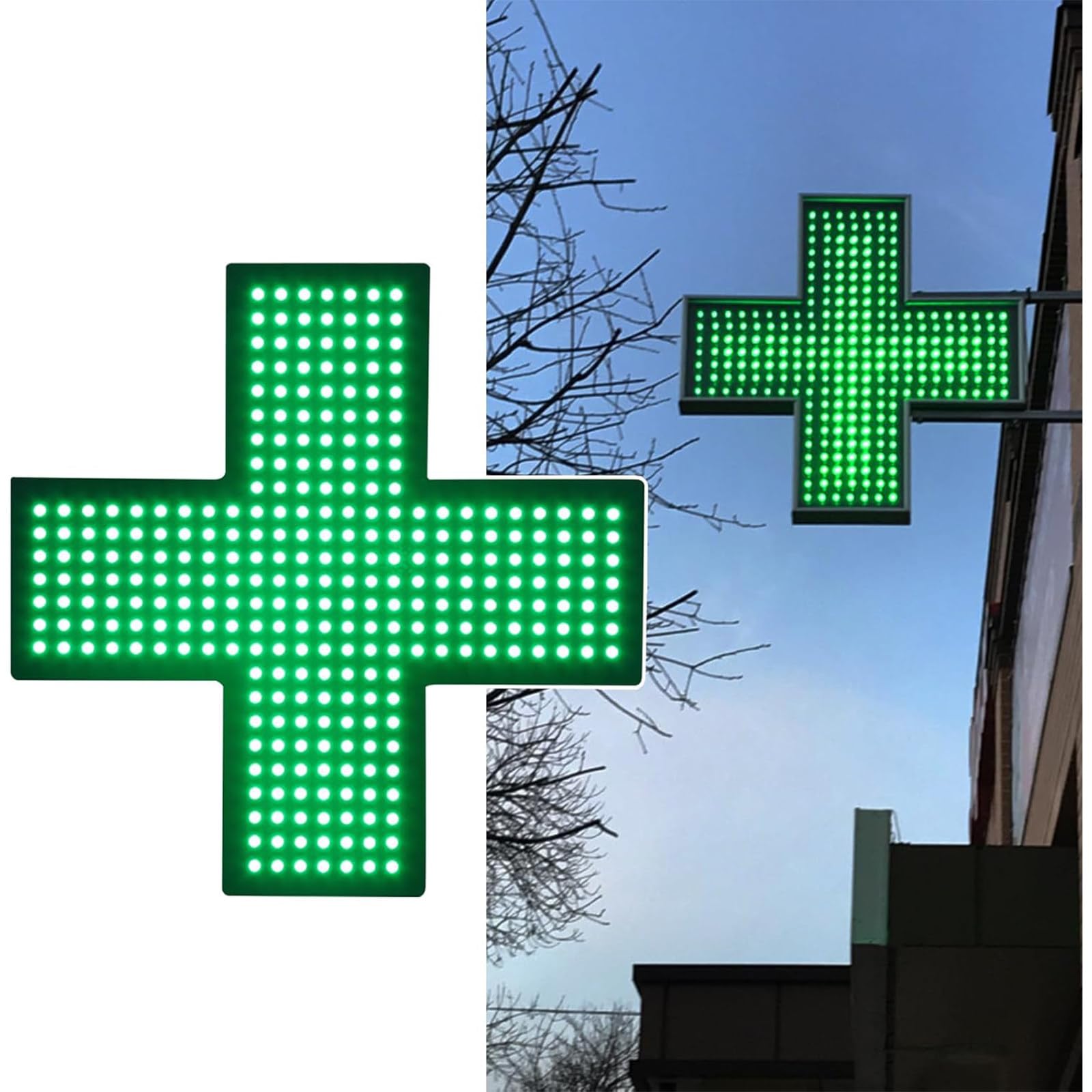 Znak krzyżowy LED apteczny – wielomodowa neonowa lampa do klinik i szpitali, ekspozycja ścienna/okienna z wiszącym łańcuszkiem, rozmiar 35 cm
