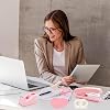 Office Supplies Set, Pink Stapler and Tape Dispenser Set with Staple Remover, Stapler and Staples Set with 1000 Staples, Clips, Tape, Scissor and Tabs, Desk Accessories for Student