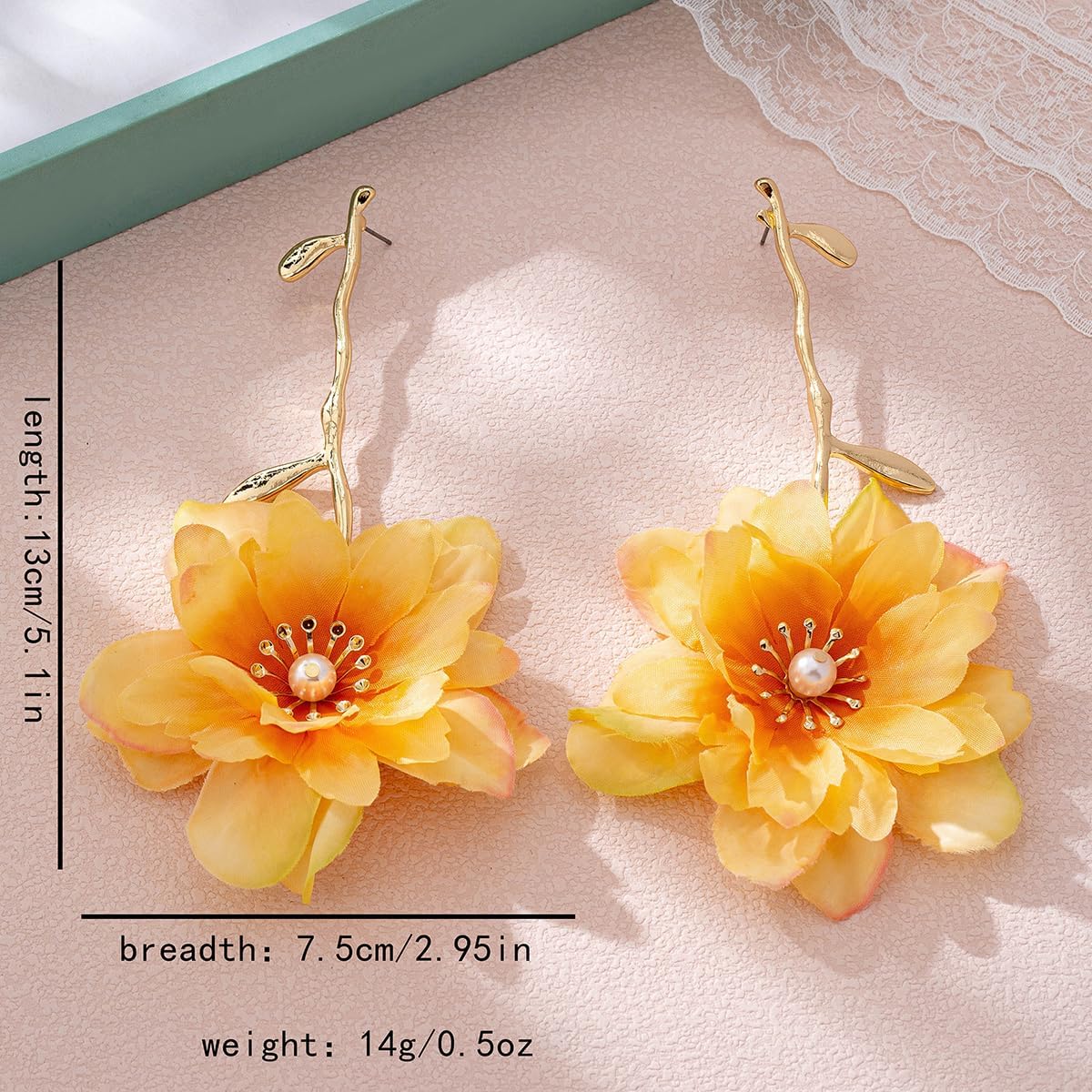 Bohemian Flower Drop Dangle Earrings for Women Colorful Fabric Floral Dangle Earrings Vintage Boho Petal Statement Earring Lightweight Hypoallergenic Earring Party Prom Wedding Holiday Jewelry - Image 3