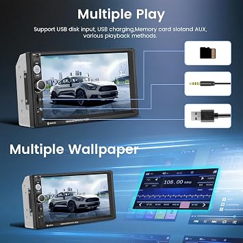 Hodozzy Double Din Car Stereo 7-Inch Touch Screen Car Radio with Bluetooth Indash 2 Din Car Audio Head Unit Support Mirror Link for Android/iOS USB TF AUX FM MP5 Multimedia Player + Backup Camera