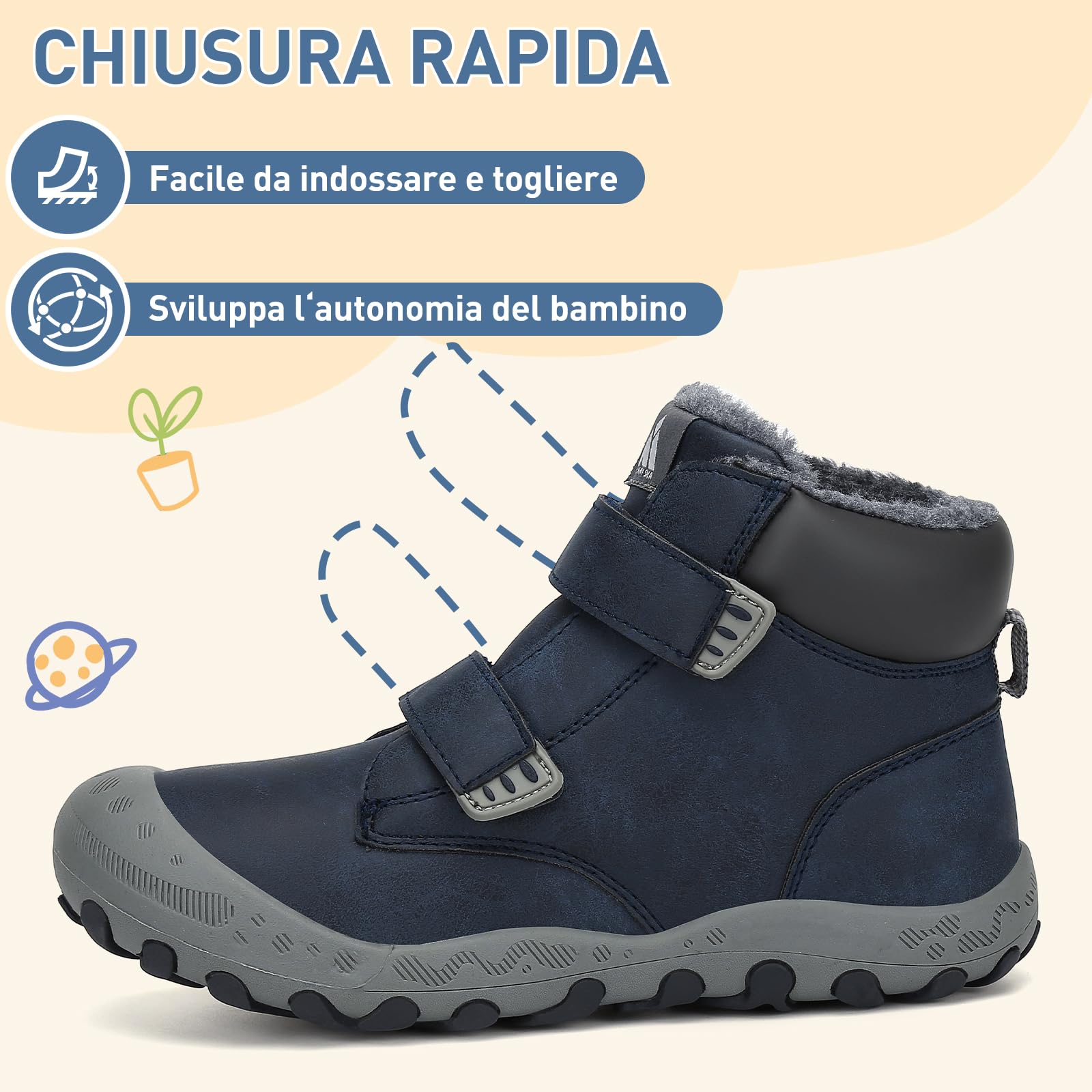 Mishansha Scarpe Invernali Bambini Stivaletti Neve Blu Scuro 26EU