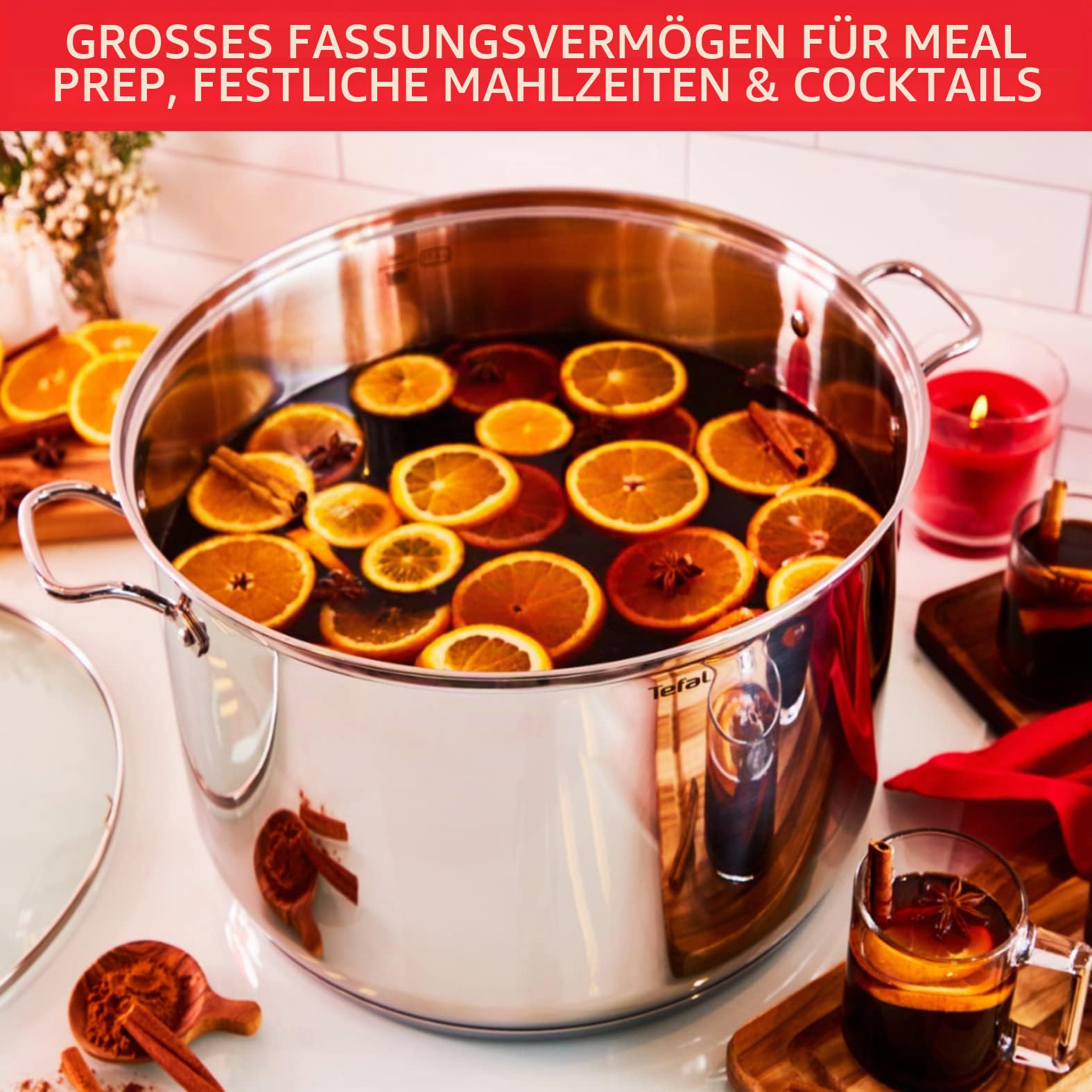 Tefal Intuition XL Kochtopf 36 cm / 17,5 l, Induktion, Edelstahl 18/10, 5 Jahre Garantie, robuste genietete Griffe, Glasdeckel B8647504