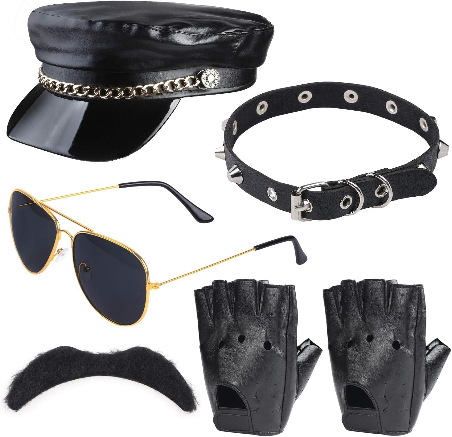 Beefunny Biker Costume Accessories Biker Cap Sunglasses 70s 80s Steam Punk Roker Party Dress Unisex