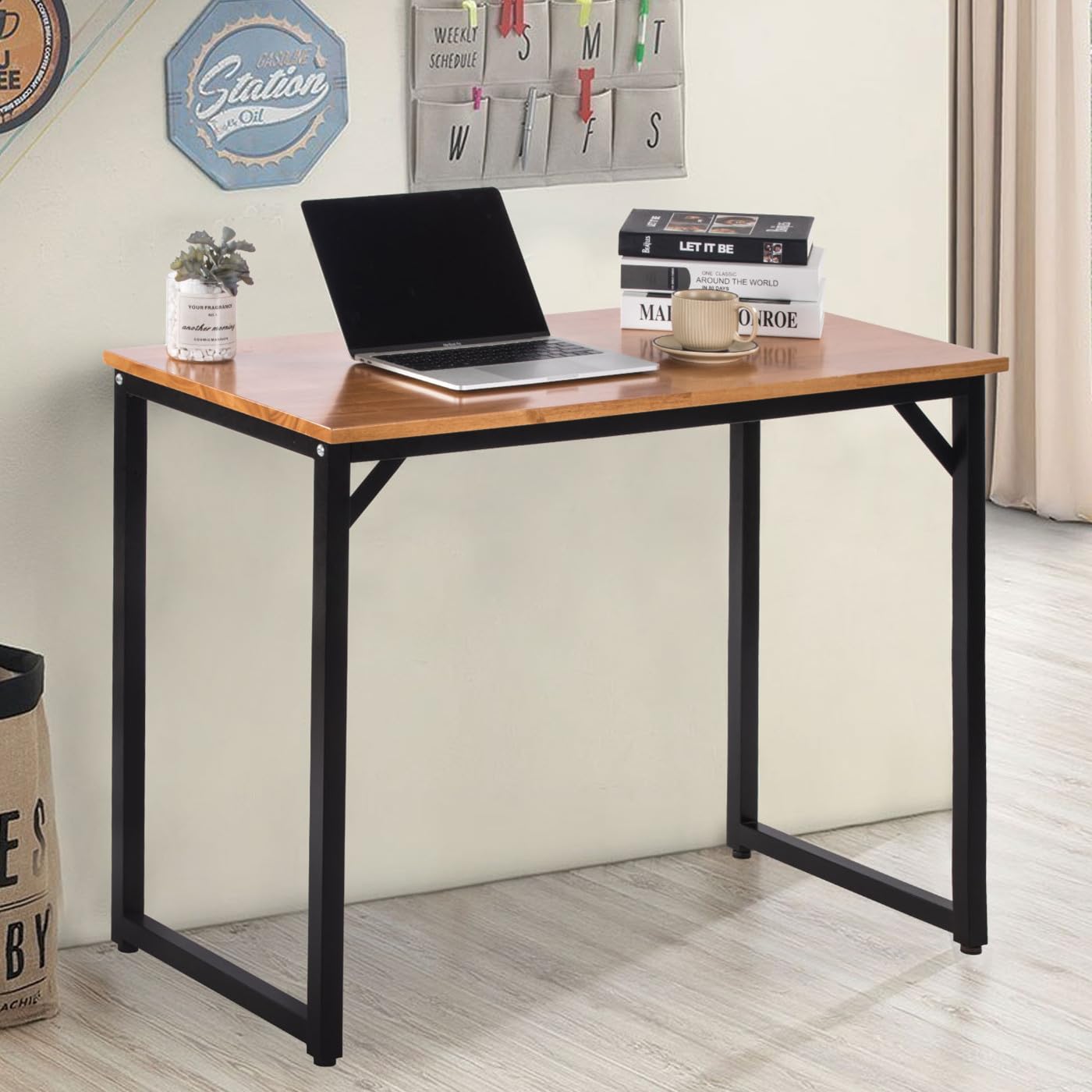 39 Inch Solid Wood Small Computer Desk Home Office Working Table, Sturdy Office Desk Modern Simple Student Study Writing Desk for Small Spaces