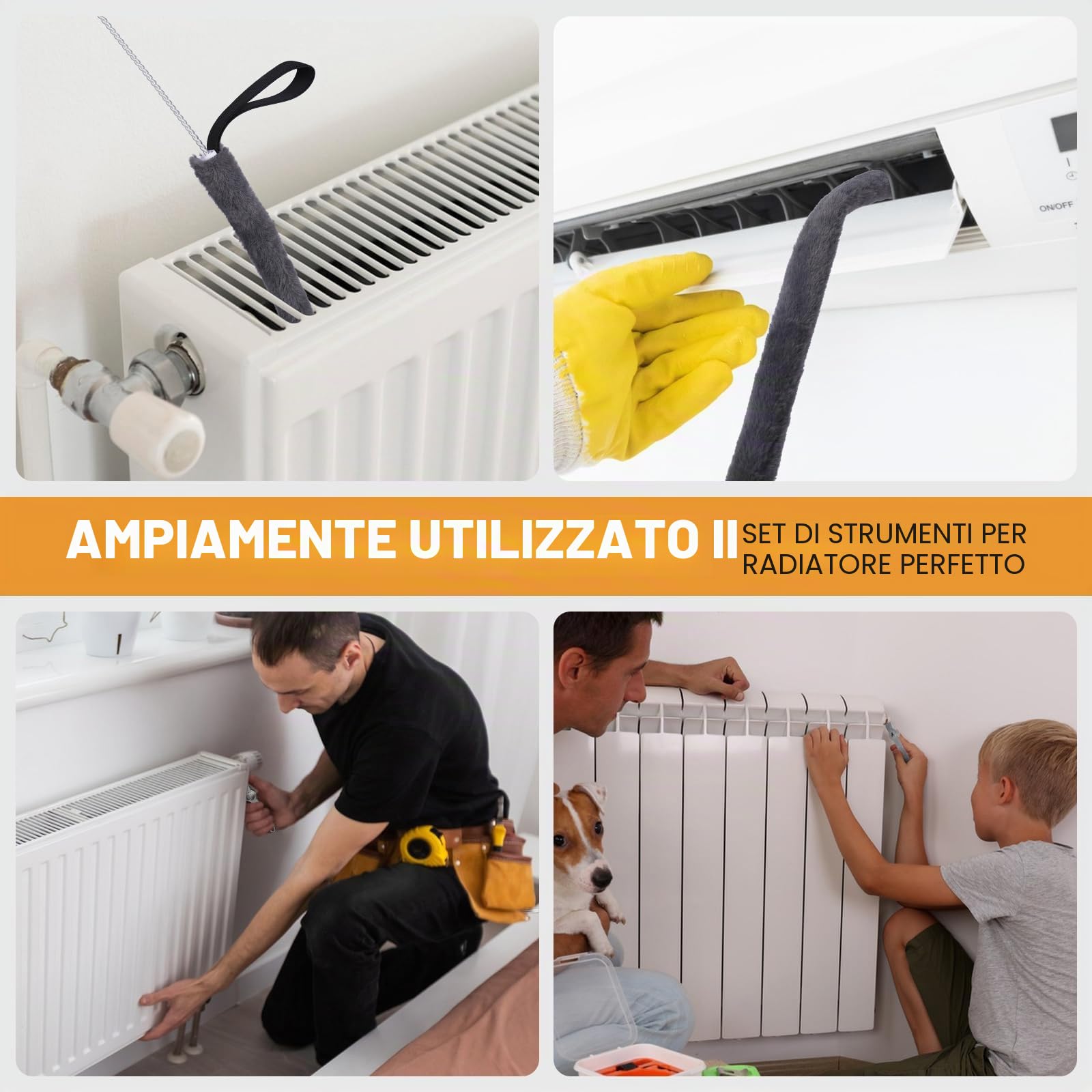 Spazzola per la pulizia del radiatore, con chiave di sfiato, spazzola per riscaldamento lunga 120 cm, in microfibra, la preparazione ideale per la stagione di riscaldamento