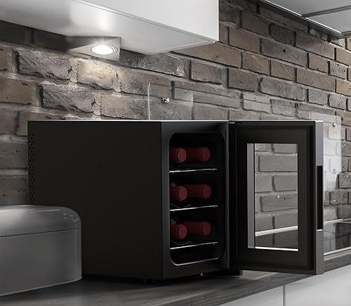 Miniatura 3 de MAnzzo Enfriador de vino de 6 botellas, mini refrigerador de puerta estándar con estante para vino y control de temperatura, 9.75 pulgadas