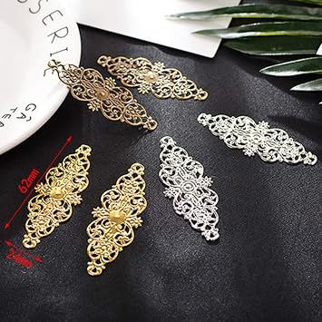 HEALLILY 36 PCS Metal Filigree Wraps: Jewelry Findings for Hairpin Crafters - Bridal Headpiece Cosplay Hair Accessories for Events (2.44 Inch)