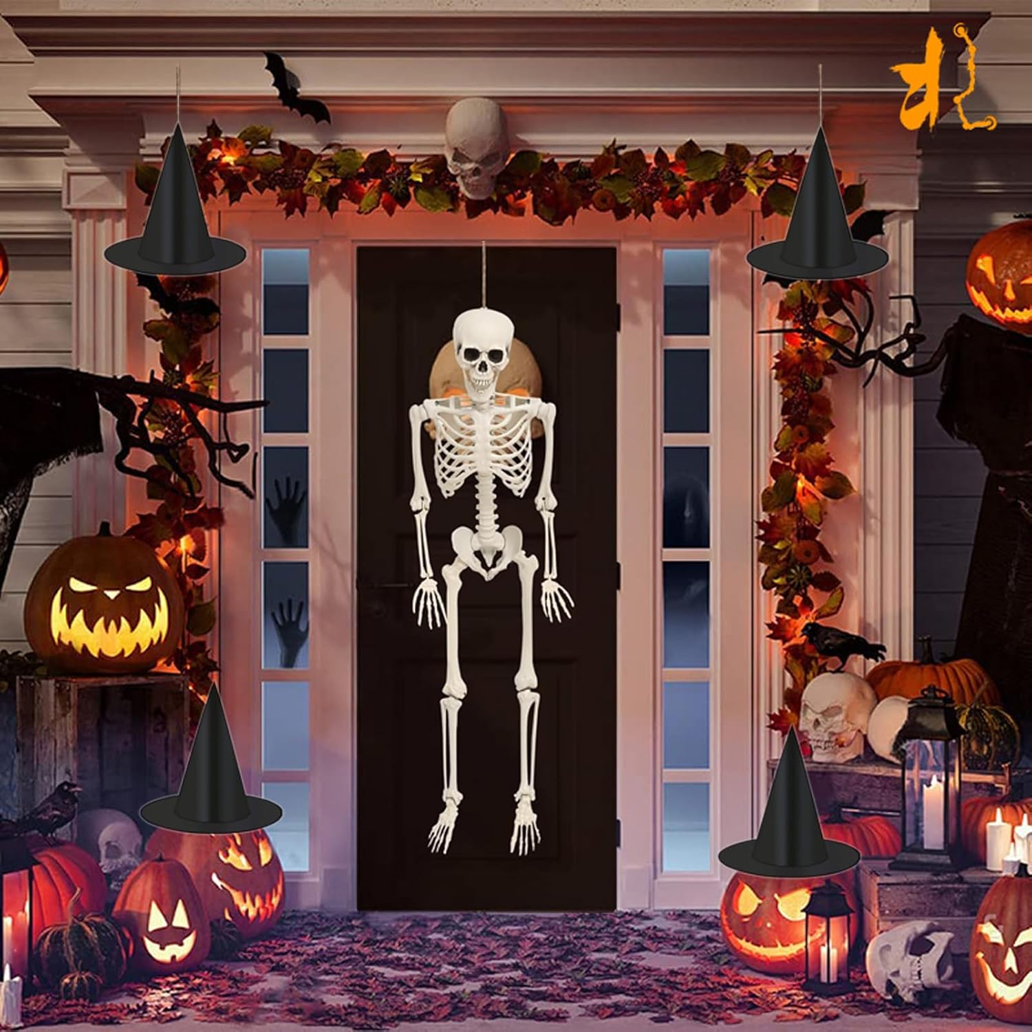 Life Size Halloween Skeleton Decor - 5.4Ft/165cm Poseable Human Like Plastic Skeleton for Indoor/Outdoor Props Decorations, Realistic Full Body Bones with Posable Joints for Halloween Party