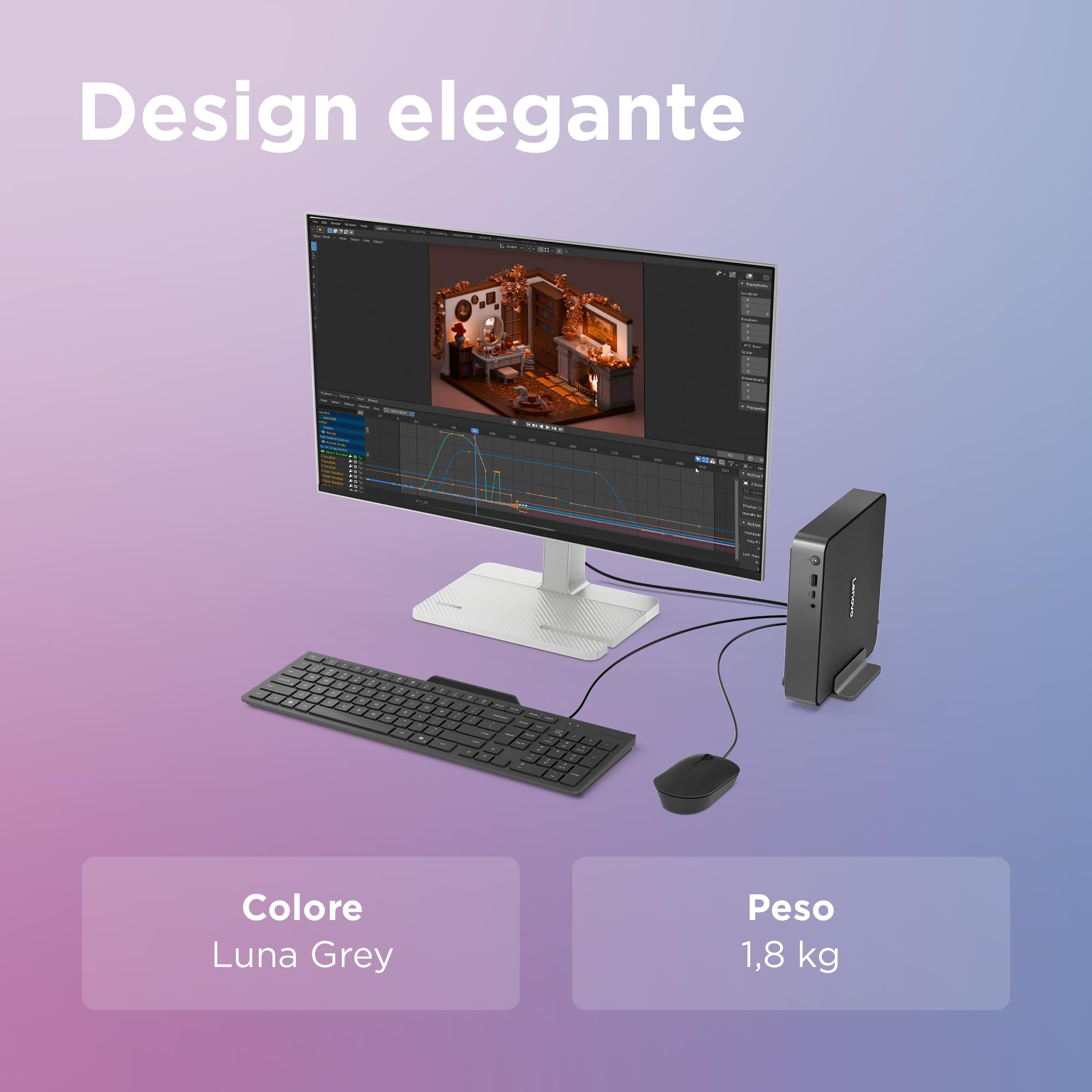 Lenovo IdeaCentre Mini Tower Gen 10 - Mini PC Desktop, Intel Core 5 210H, RAM 16GB, SSD 512GB, Wi-Fi 6E, BT 5.3, Windows 11 Home - Luna Grey