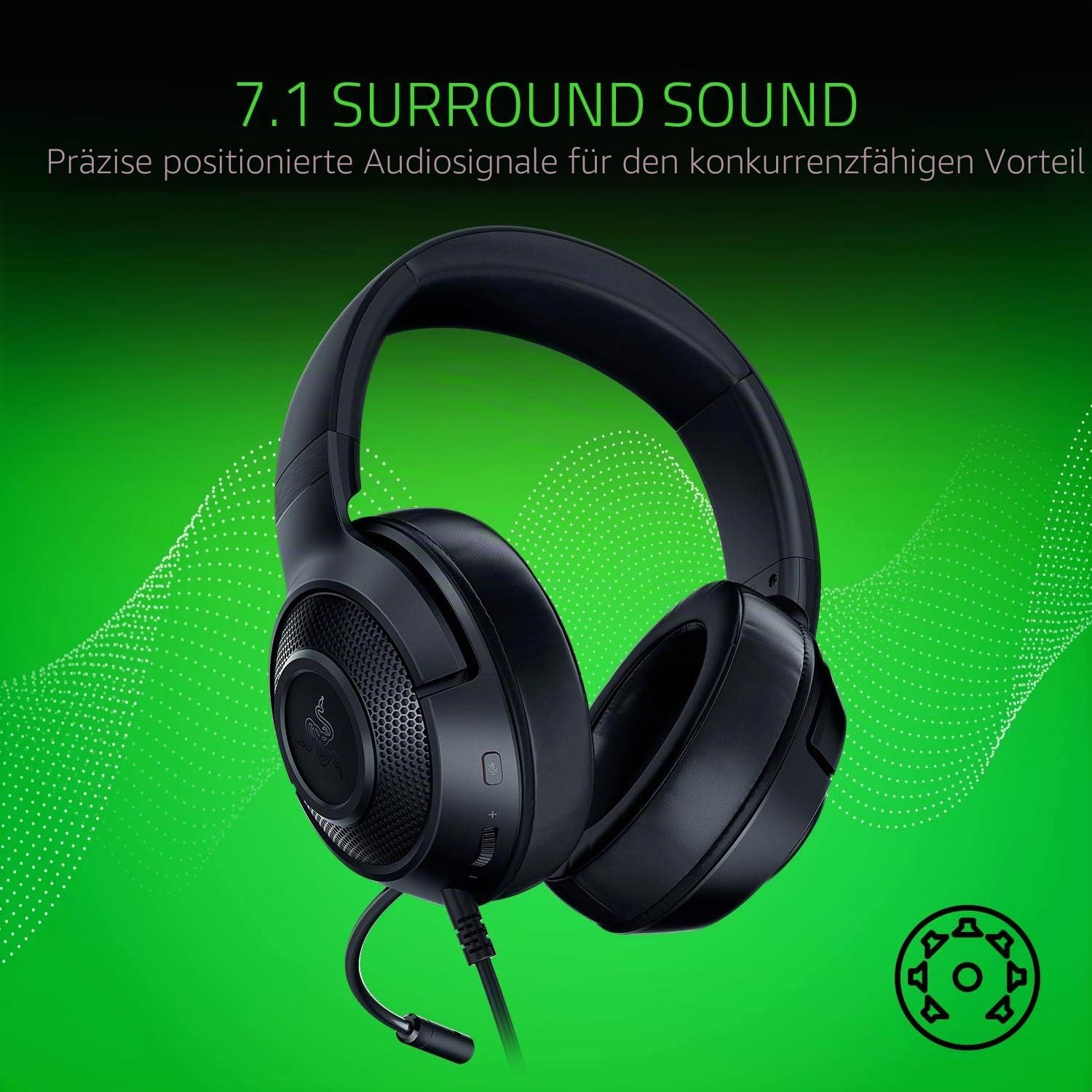 Razer Kraken X - Ultralight Gaming Headset (mit 7.1 Surround Sound, leichtem Rahmen, biegbarem Mikrophon - für PC, Xbox, PS4, Nintendo Switch) schwarz