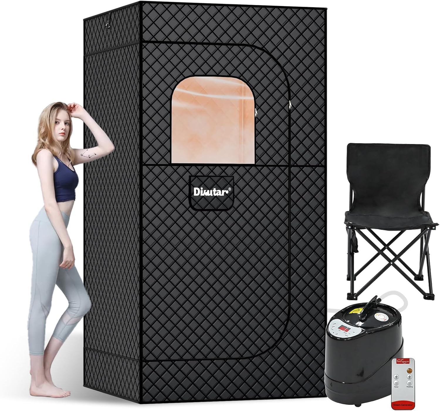 Sauna Box - Portable Sauna for Home with Upgraded 3L 1500W Steamer, Folding Chair and Non-Slip Mat for Relaxation Spa, 5-Layer Insulated & Waterproof Steam Saunas Tent, 3 * 3 * 6ft, Larger (Black)