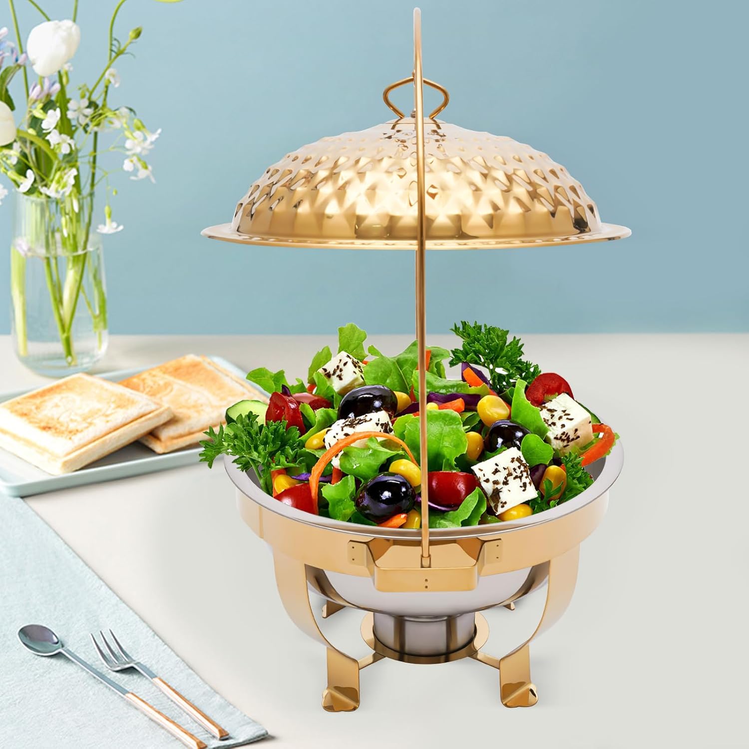 Stainless Steel Buffet Chafing Dish Set, 4.76QT Food Warmer with Hanging Lid for Parties, Gatherings, Catering, and Events - Elegant & Durable Serving Solution