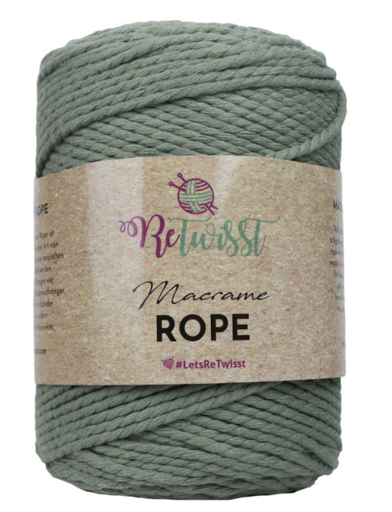 Retwisst Macrame Craft Rope 3mm Twisted Cord Thread Recycled Fibres 500g (R3R02 - Green), Green - R3r02