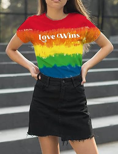 Miniatura 5 de Camiseta de manga corta con estampado de arcoíris para mujer, diseño de orgullo gay, LGBT
